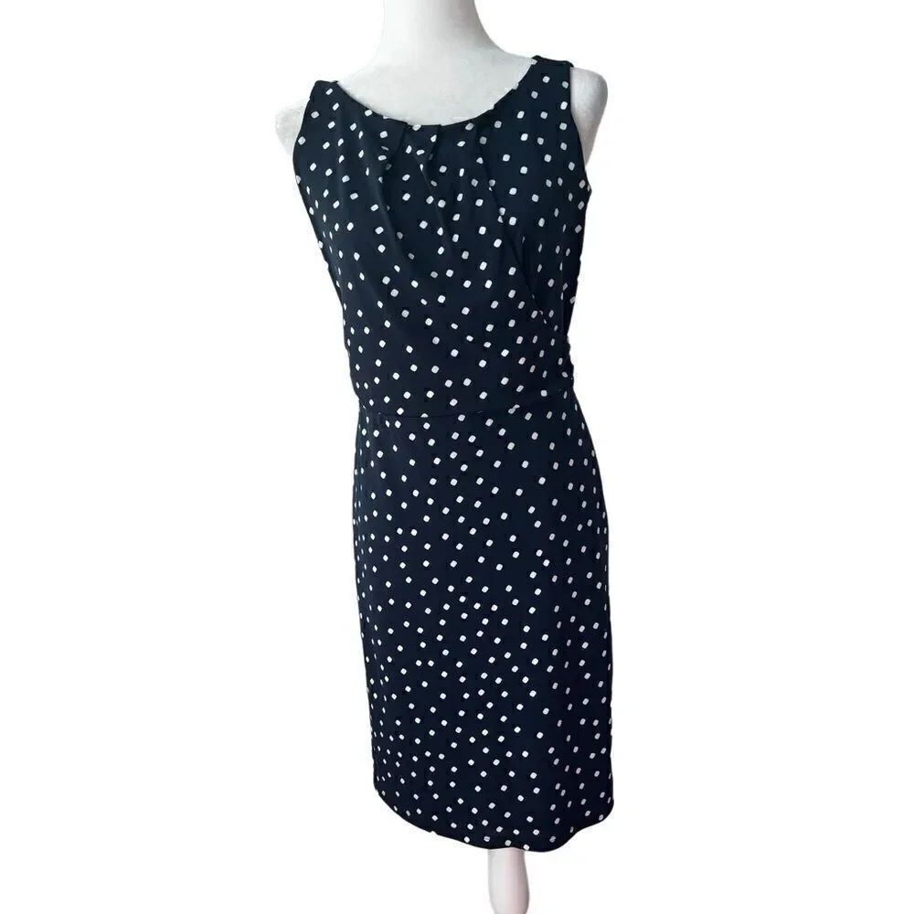 Charter Club Sheath Dress Navy Polka Dot Sleeveless SZ 4